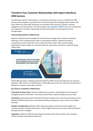 Transform Your Customer Relationships with Expert Salesforce CRM Services