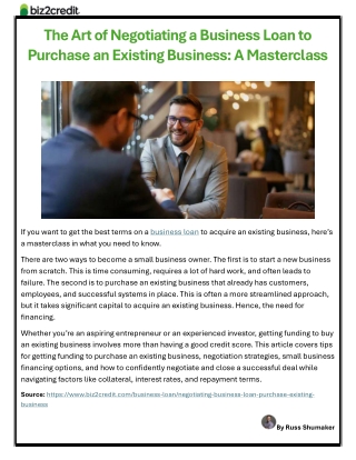 The Art of Negotiating a Business Loan to Purchase an Existing Business