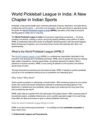 world pickleball league in india a new chapter