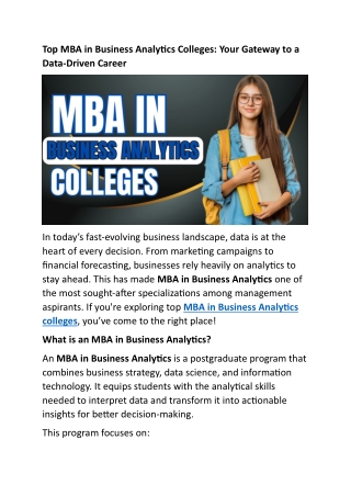 Top MBA in Business Analytics Colleges : Your Gateway to a Data-Driven Career