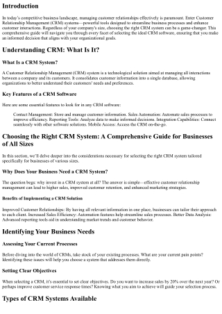 Choosing the Right CRM System: A Comprehensive Guide for Businesses of All Sizes