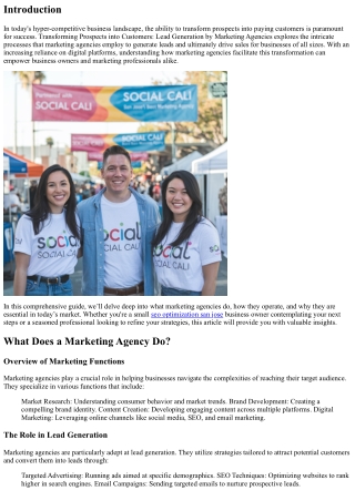 Transforming Prospects into Customers: Lead Generation by Marketing Agencies