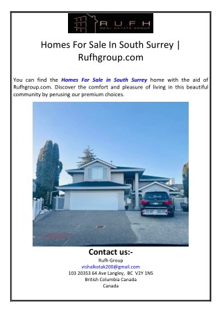 Homes For Sale In South Surrey | Rufhgroup.com