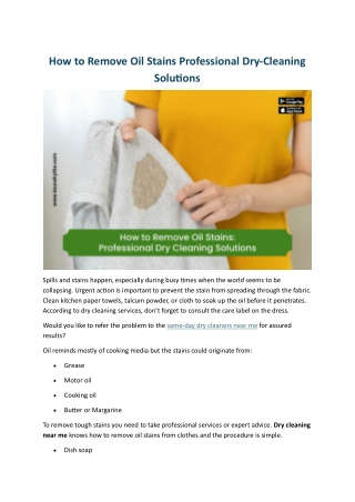 How to Remove Oil Stains Professional Dry Cleaning Solutions