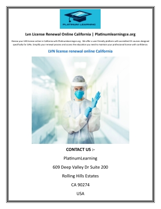 Lvn License Renewal Online California  Platinumlearningce.org