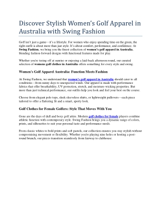 Ladies Golf Wear Online Australia