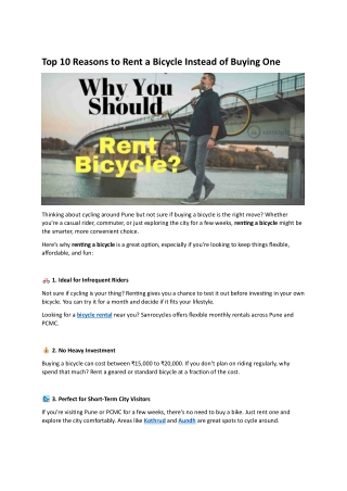 Top 10 Reasons to Rent a Bicycle Instead of Buying One