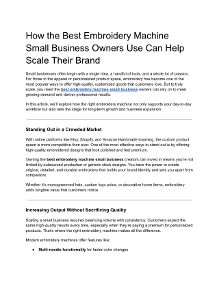 Best Embroidery Machine Small Business