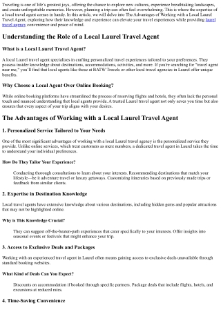 The Advantages of Working with a Local Laurel Travel Agent
