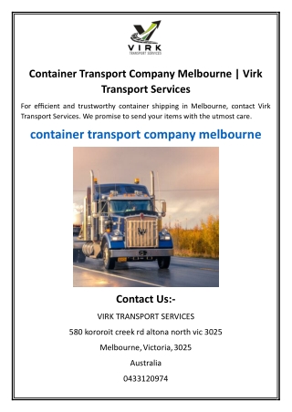 container transport company melbourne virk