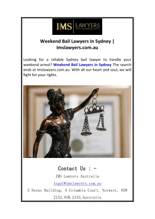 Weekend Bail Lawyers In Sydney Imslawyers.com.au