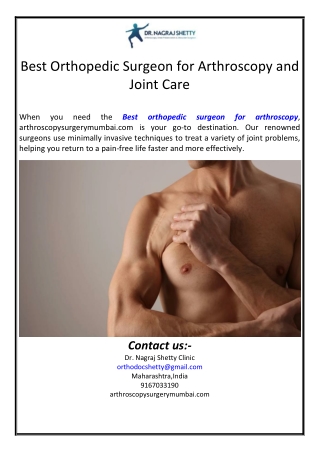 Best Orthopedic Surgeon for Arthroscopy and Joint Care