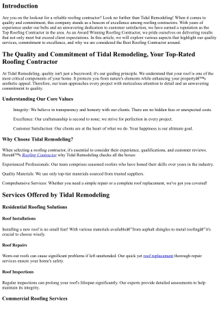 The Quality and Commitment of Tidal Remodeling, Your Top-Rated Roofing Contracto