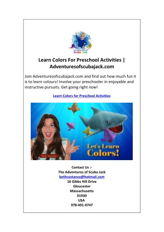 Learn Colors For Preschool Activities  Adventuresofscubajack.com
