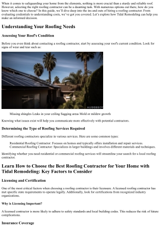 Learn How to Choose the Best Roofing Contractor for Your Home with Tidal Remodel