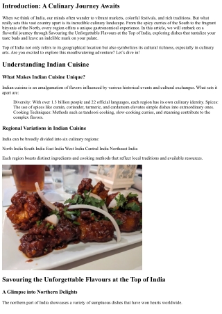 Savouring the Unforgettable Flavours at the Top of India