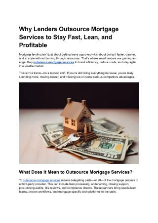 Why Lenders Outsource Mortgage Services