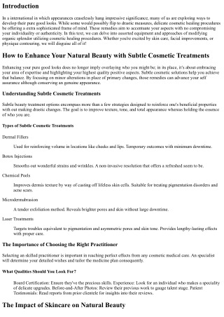 How to Enhance Your Natural Beauty with Subtle Cosmetic Treatments