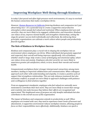improving workplace well being through kindness