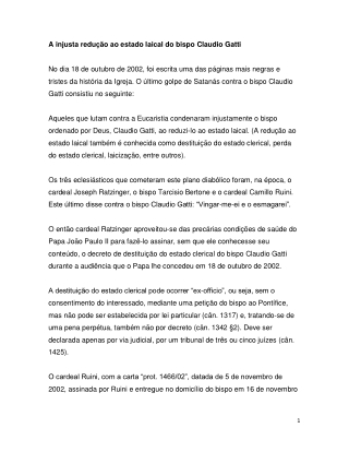 A injusta redução ao estado laical do bispo Claudio Gatti