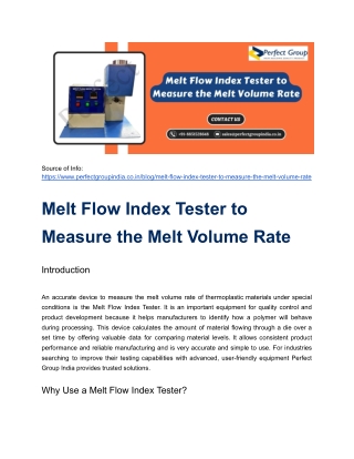 Melt Flow Index Tester to Measure the Melt Volume Rate