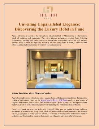 Unveiling Unparalleled Elegance Discovering the Luxury Hotel in Pune
