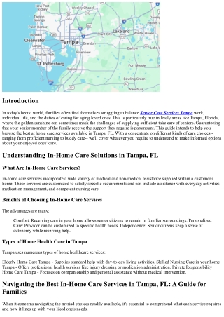 Navigating the very best In-Home Care Providers in Tampa, FL: A Guide for Famili