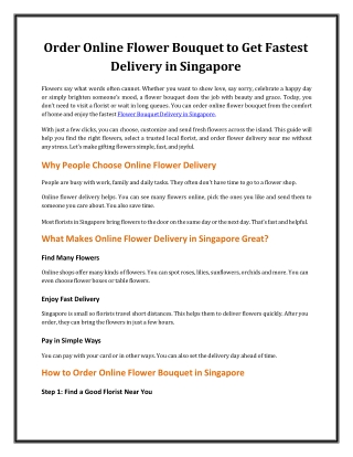 Order Online Flower Bouquet to Get Fastest Delivery in Singapore