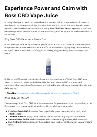 experience power and calm with boss cbd vape juice