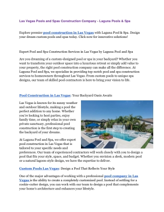Las Vegas Pools and Spas Construction Company - Laguna Pools & Spa