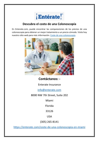 Descubra el costo de una Colonoscopía