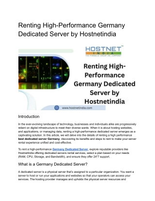 Renting a High-Performance Germany Dedicated Servers by Hostnetindia