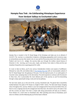 Hampta Pass Trek : An Exhilarating Himalayan Experience from Verdant Valleys