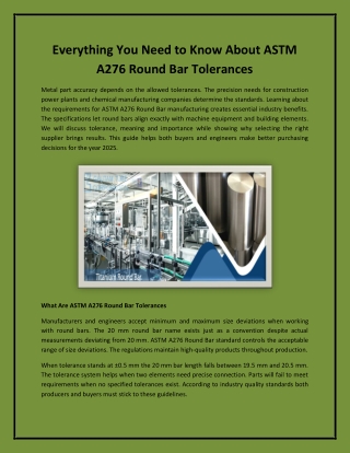 Everything You Need to Know About ASTM A276 Round Bar Tolerances