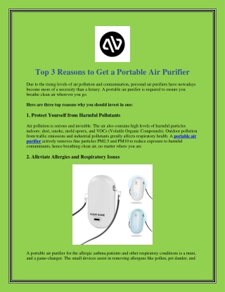top 3 reasons to get a portable air purifier