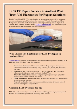 LCD TV Repair Service in Andheri West
