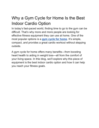 Why a Gym Cycle for Home Is the Best Indoor Cardio Option
