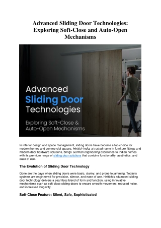Advanced Sliding Door Technology | Soft-Close & Auto-Open Systems | Hettich