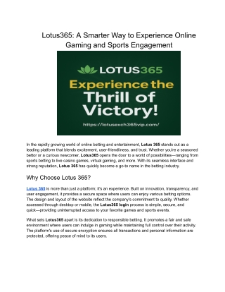 Lotus365_ A Smarter Way to Experience Online Gaming and Sports Engagement