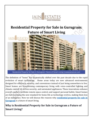 Residential Property for Sale in Gurugram: Future of Smart Living