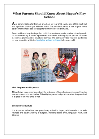 What Parents Should Know About Hapur's Play School
