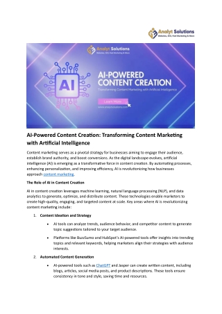 AI-Powered Content Creation Transforming Content Marketing with Artificial Intelligence