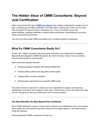 The Hidden Value of CMMI Consultants: Beyond Just Certification