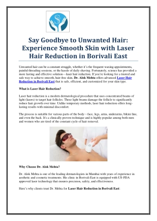 Smooth Skin Awaits: Laser Hair Reduction in Borivali East by Dr. Alok Mehta