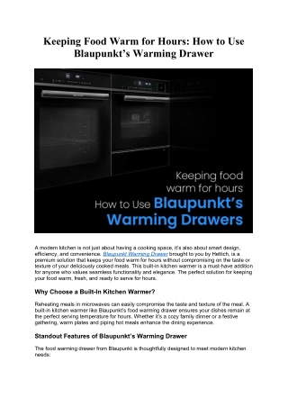 Blaupunkt Food Warming Drawer – Built-In Kitchen Warmer by Hettich