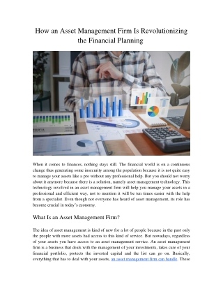 How an Asset Management Firm Is Revolutionizing the Financial Planning
