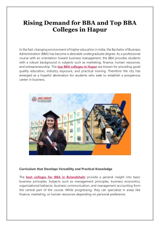 Rising Demand for BBA and Top BBA Colleges in Hapur