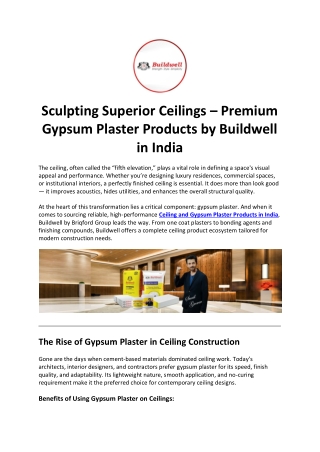 Sculpting Superior Ceilings – Premium Gypsum Plaster Products by Buildwell in India