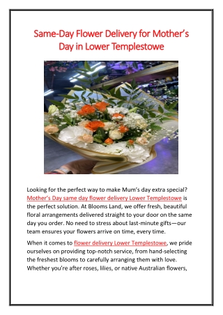 Same-Day Flower Delivery for Mother’s Day in Lower Templestowe
