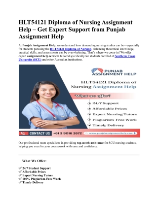 HLT54121 Diploma of Nursing Assignment Help . Get Expert Support from Punjab Assignment Help